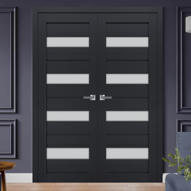 Portes françaises en bois givré Veregio, 36 po x 80 po, Antracite