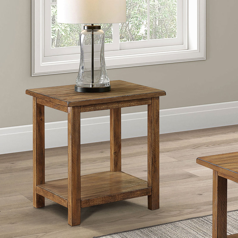 Table de bout en bois avec tablette inférieure ouverte en brun vieilli