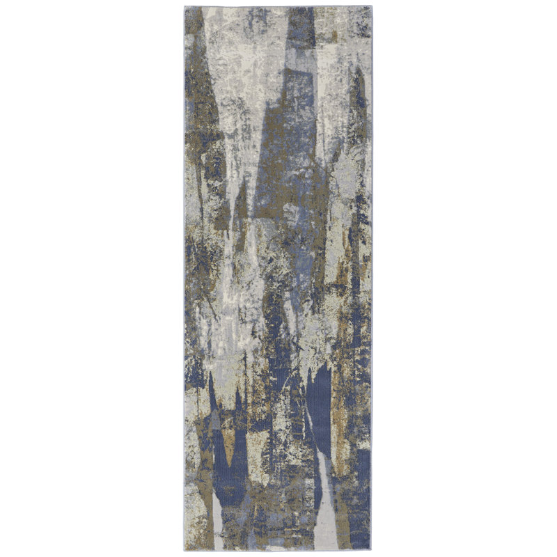 Tapis de couloir bleu et gris