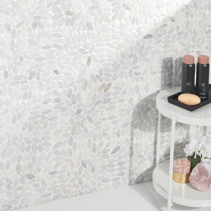 Nature Flower Carrara Marble Mosaic Tile, Lombok  Beige