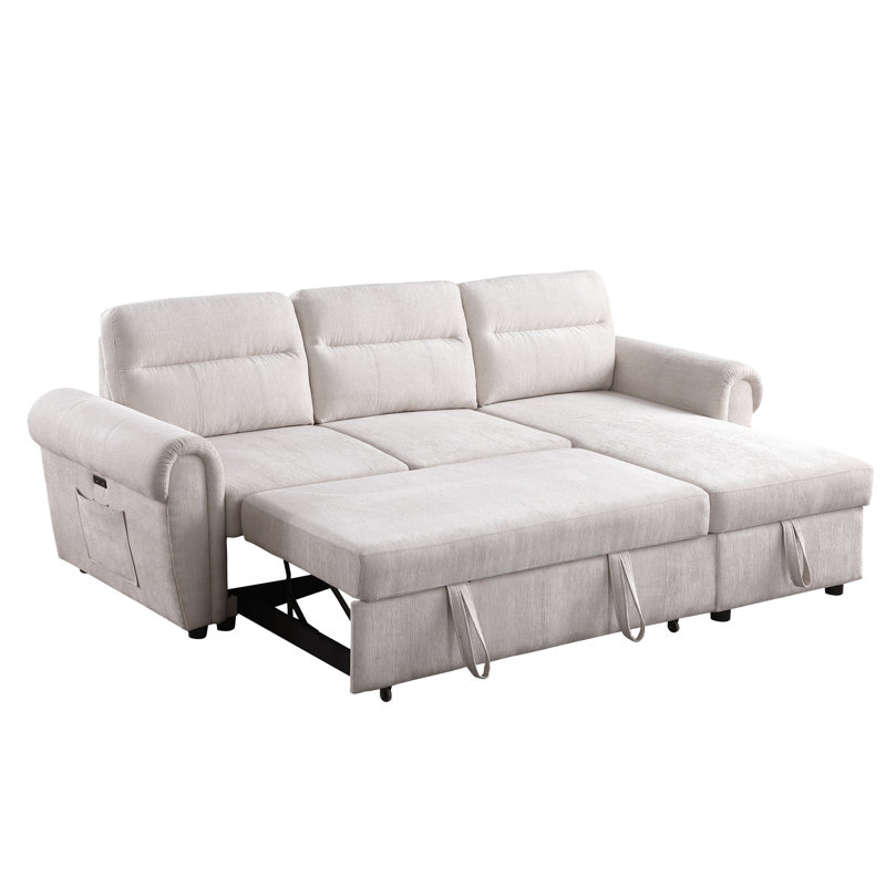 Canapé modulaire réversible avec rangement en chenille beige et rangement compact, sièges confortables