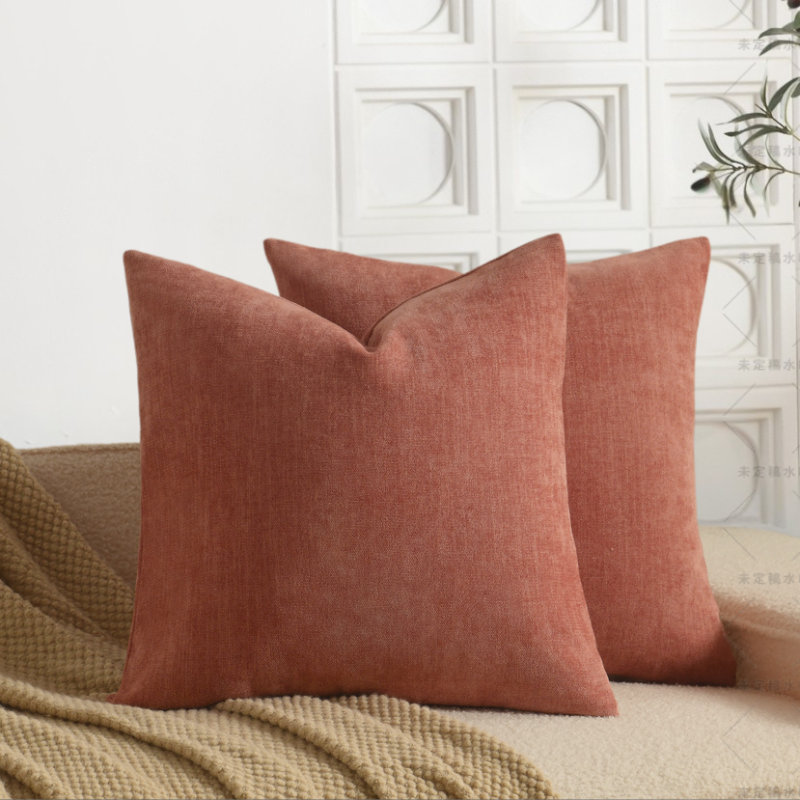 Soft Textured Slub Chenille Solid Cushion Cover Cozy Neutral Farmhouse Decorative Pillow Covers, Square 22", Blush