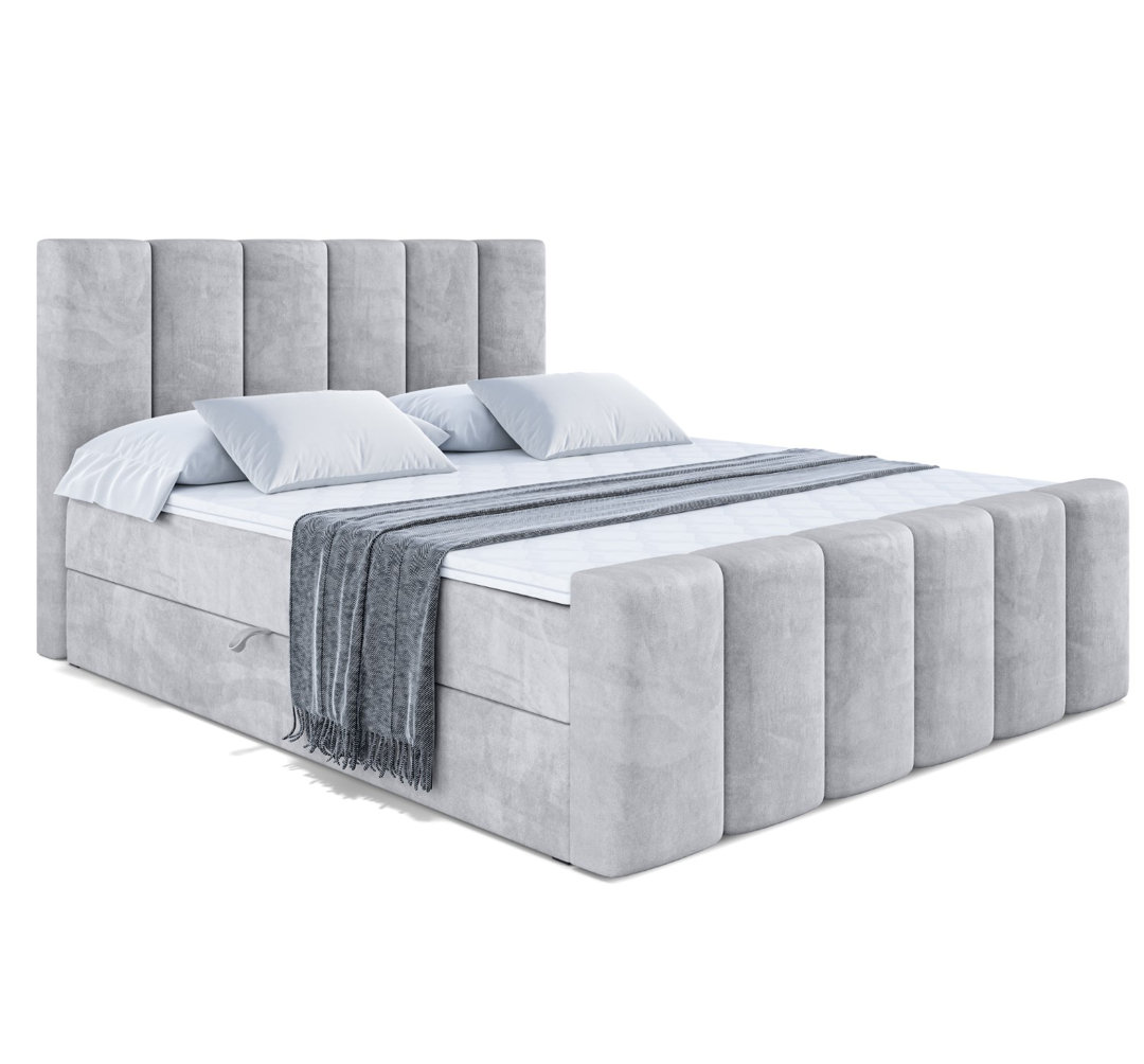 Boxspringbett mit H4 Multipocket-Matratze, Bettkasten und Topper