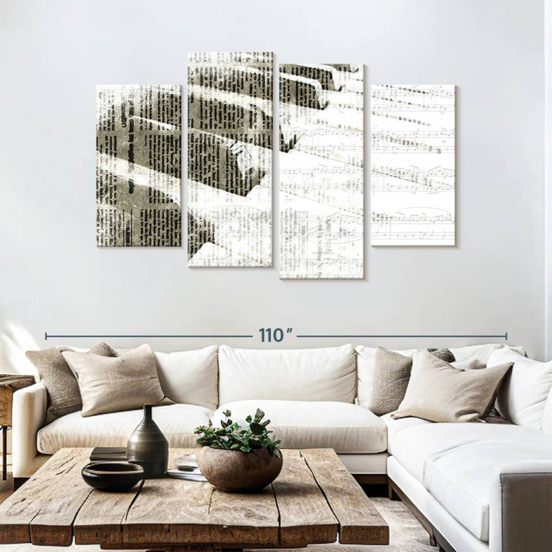 Notes de piano 4 pièces, H 54 po x l 84 po x P 1,25 po
