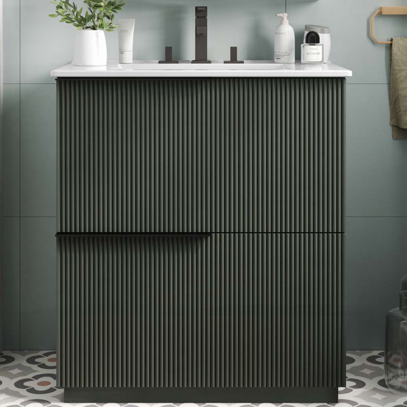 Meuble-lavabo 30 po avec lavabo en céramique et tiroirs pleine extension, Vert