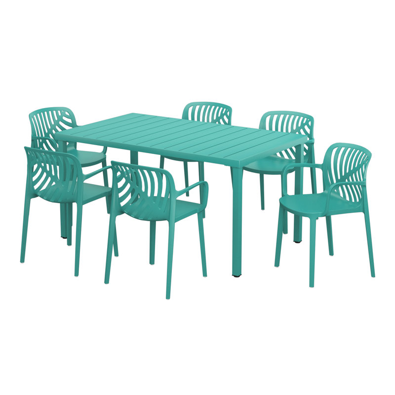 6-Person Outdoor Rectangular Dining Set, Teal