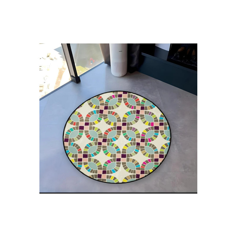 Tapis décoratif moderne multicolore à motifs tissés, Rond 2 pi 8 po