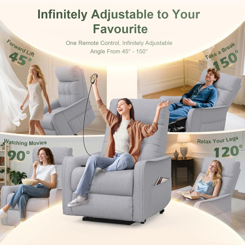 67cm Wide Home Theatre Recliner with Massager, Light Grey