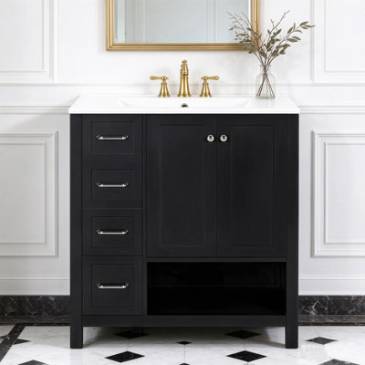 Meuble-lavabo 30 po avec comptoir en céramique, 2 tiroirs et tablette ouverte