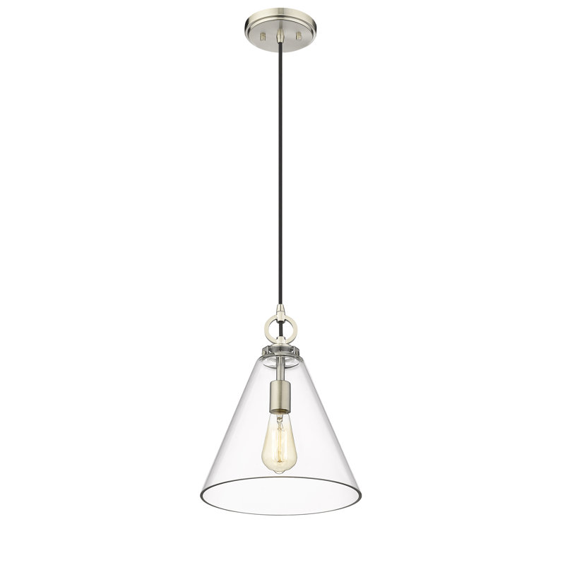 Luminaire suspendu 1 lumière Pays de Galles, H 124 po x l 11,5 po x P 11,5 po, Nickel brossé