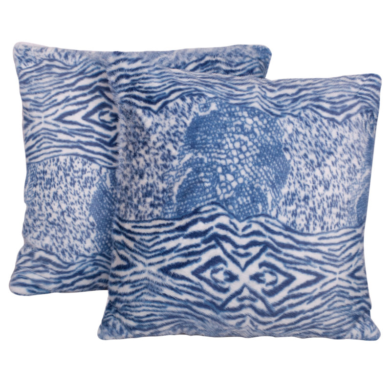 Housse de coussin décoratif en fausse fourrure Victoria, Indigo vintage