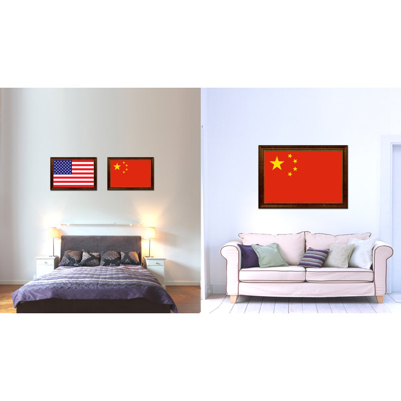 Impression sur toile, "china country flag", H 15 po x l 21 po x P 1 po, Encadrement brun