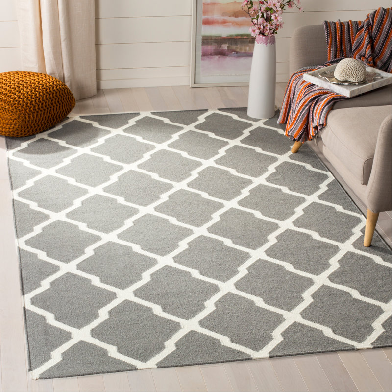 Tapis gris en laine et coton tissé à la main Rodgers, Rectangle 5 pi x 8 pi