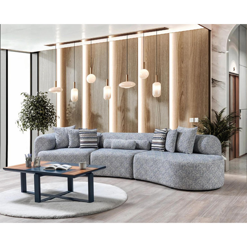 Canapé modulaire rembourré 3 pièces Leathie, Tissu bleu