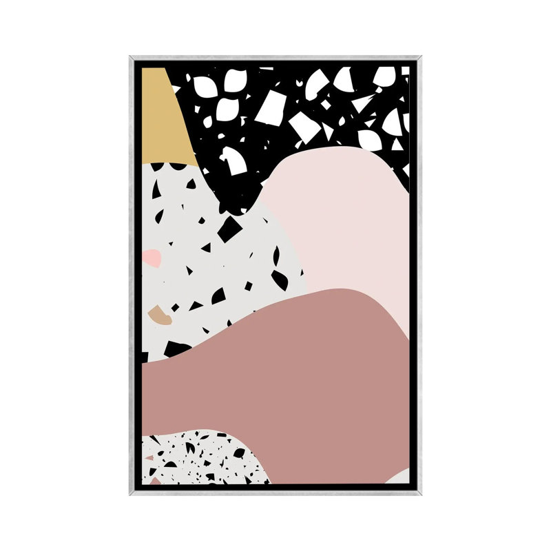 Grande rose terrazzo-impression d’art graphique, H 60 po x l 40po x P 1,5 po, Toile avec cadre argenté, Pas de tapis
