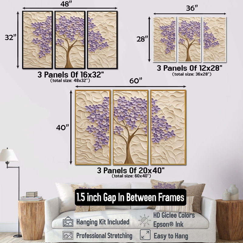 Adalei - ensemble de reproduction d'art sur arbre Jacaranda, H 40 po x l 60 po, Reproduction avec cadre flottant
