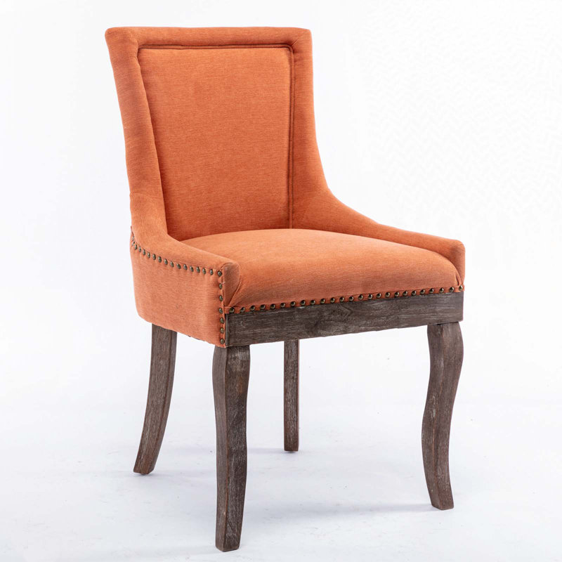 A&a furniture ultra side dining chairs | set of 2 | thickened fabric, solid wood legs | bronze nailhead, Orange, Brown