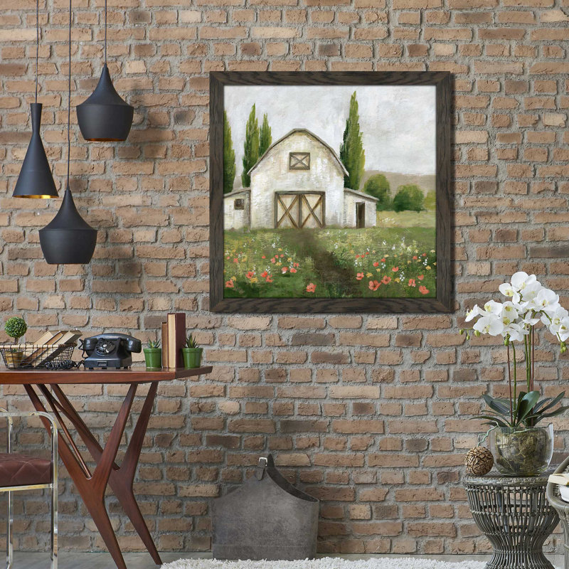 Country Barn I par Nan - Peinture, Cadre chocolat patiné, H 31,5 po x l 31,5 po x P 1 po