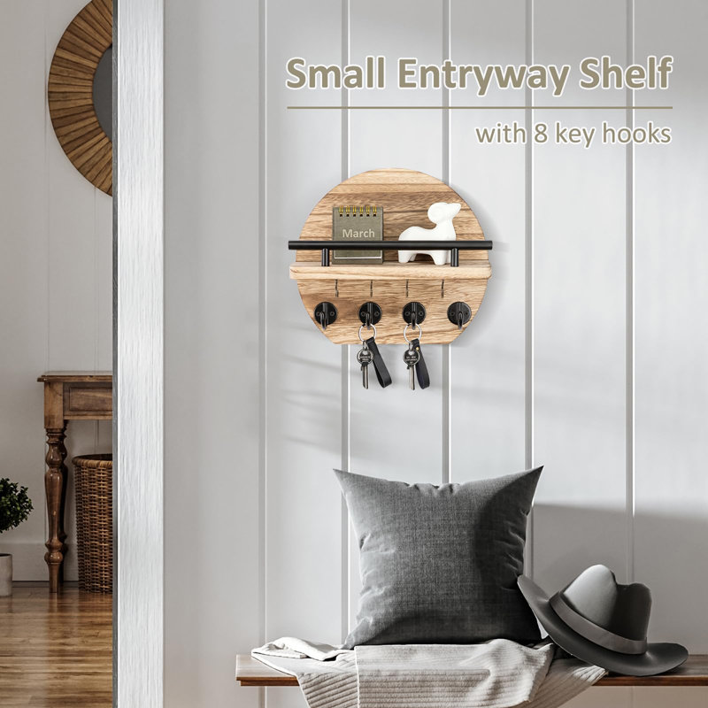 Manufactured Wood Wall Organizer with Key Hooks, Wood