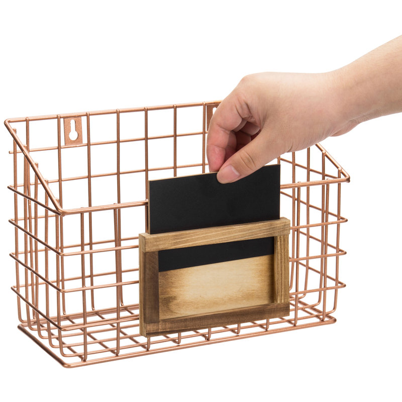 Wall 3 Piece Storage Organiser with Wall Baskets and Chalkboard, Copper