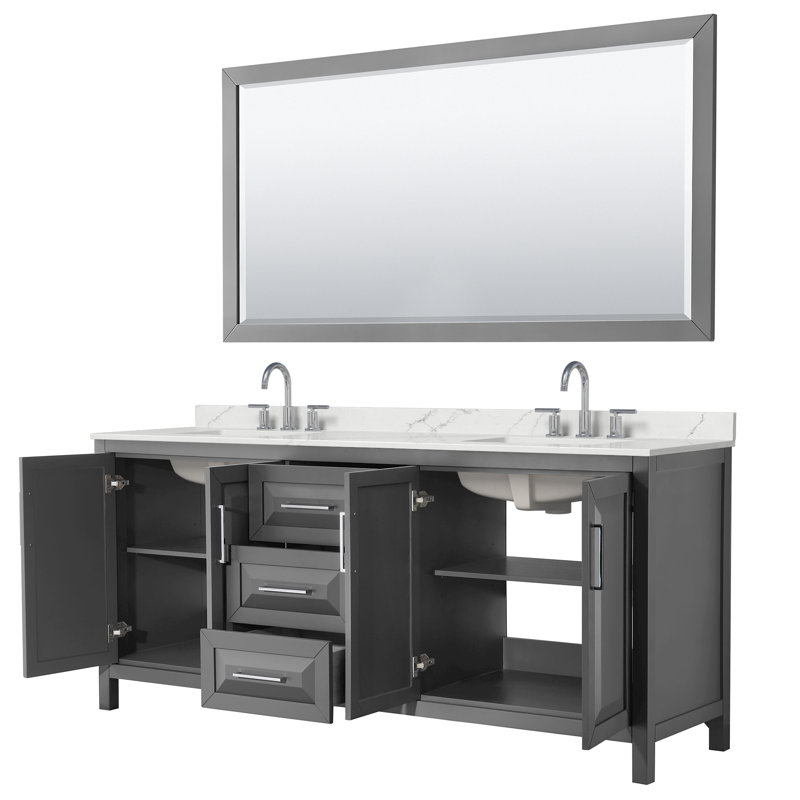 Daria 80'' W Vanity, Polished Chrome, Gray, Giotto Quartz