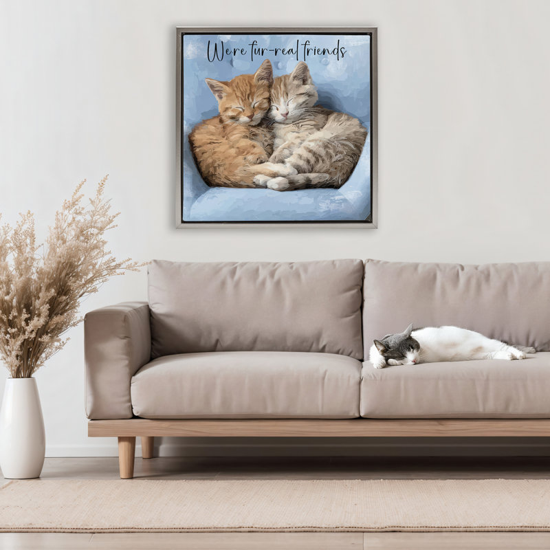 Cadre flottant We Are Fur-Real Friends, design par Kim Curationa, 25 x 25, Lustre Grey Floater Framed