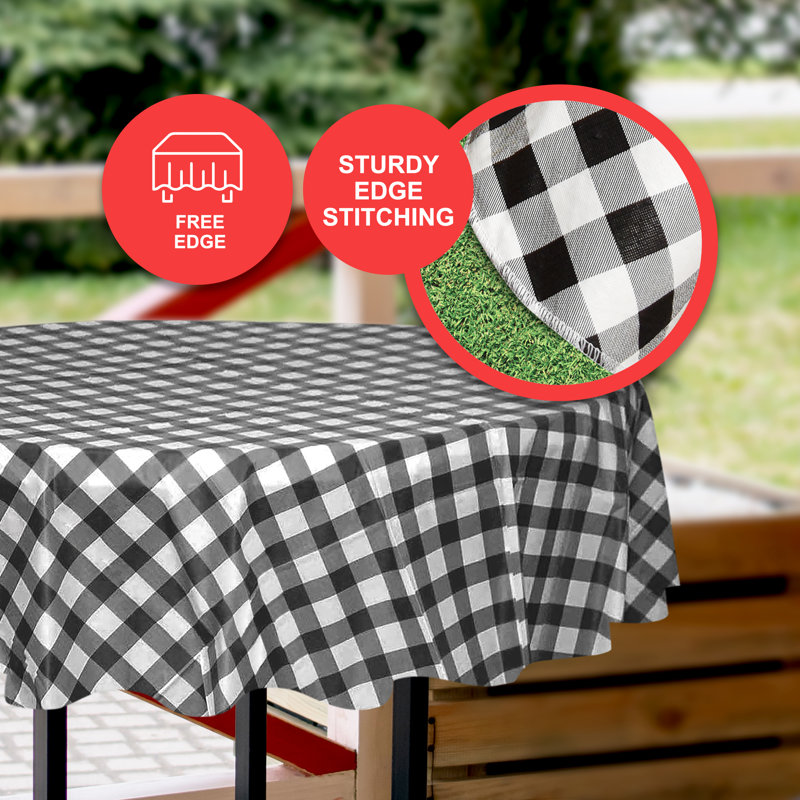 Joerell Checkered Round Tablecloth, Black