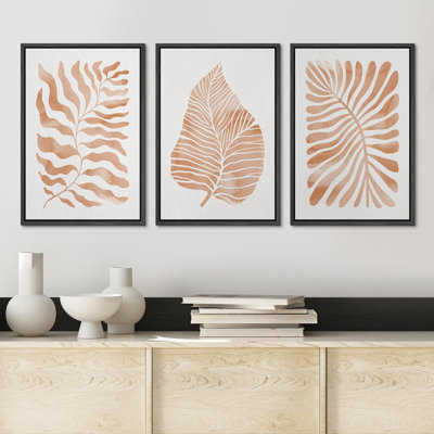 «Orange Tropical Palm Leaves», botanique abstraite, encadrée, 3 pièces, impression sur toile