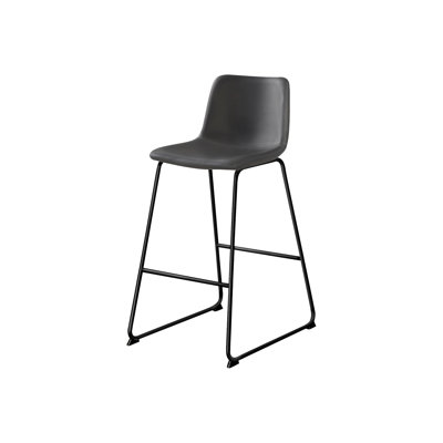 Standing Office Chair In Grey Leather Look, Robust Black Metal Frame Contemporary Work Desk Chair, Support