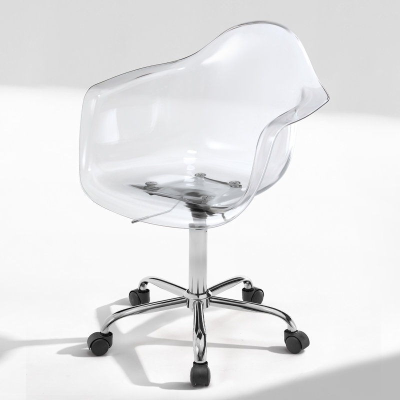 Chaise de bureau transparente en acrylique transparent, petites chaises de bureau à domicile modernes avec accoudoirs et roulettes, chaise roulante pivotante pour meuble-lavabo pour bureau, maison, argent