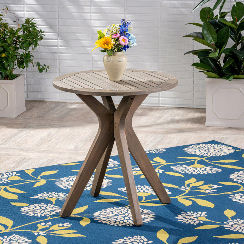Gray Round Acacia Wood Bistro Table with X Legs