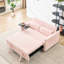 Canapé-lit rose en velours côtelé 2 places avec tablette amovible, chargeur intégré, confortable pour le salon