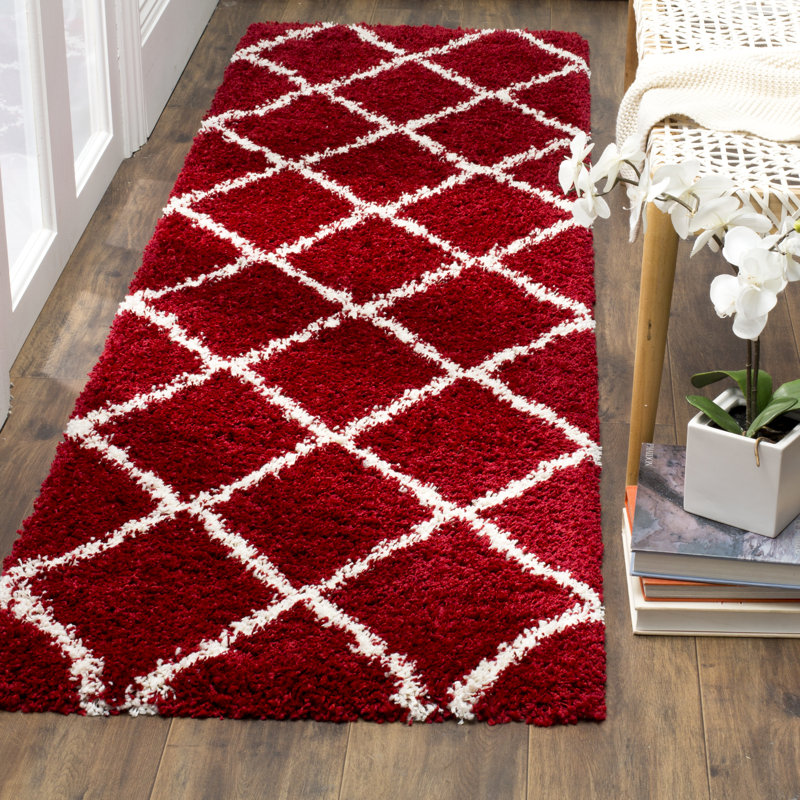 Humberto Hudson Shag Performance Geometric Rug, Runner 2'3" x 8', Red/Ivory