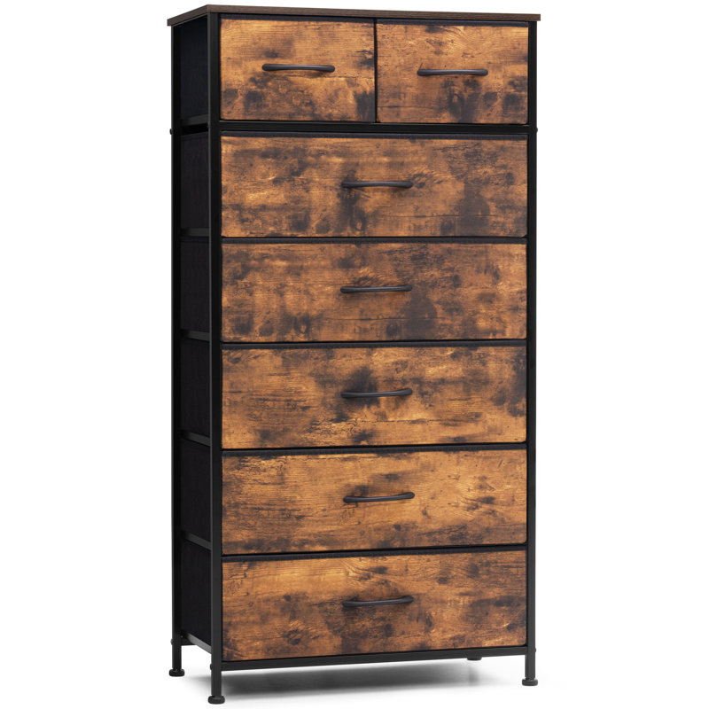 Commode 7 tiroirs 23,22 po, brun rustique, Brun rustique