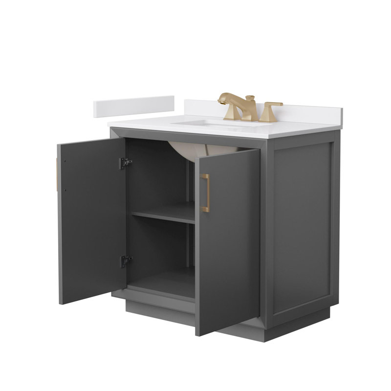 Strada 36" Freestanding Single Bathroom Vanity with Cultured Marble Top, Gray, Satin Bronze
