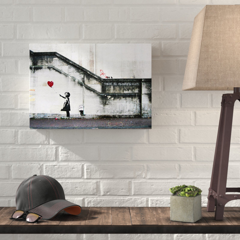 Girl with Balloon Graffiti - Wrapped Canvas, 40cm H x 60cm W