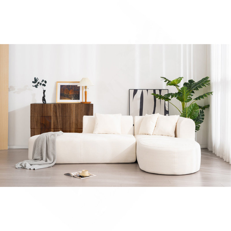 Versatile Curved Sofa For Various Rooms, Enhancing Relaxation And Conversation, Beige Polyester