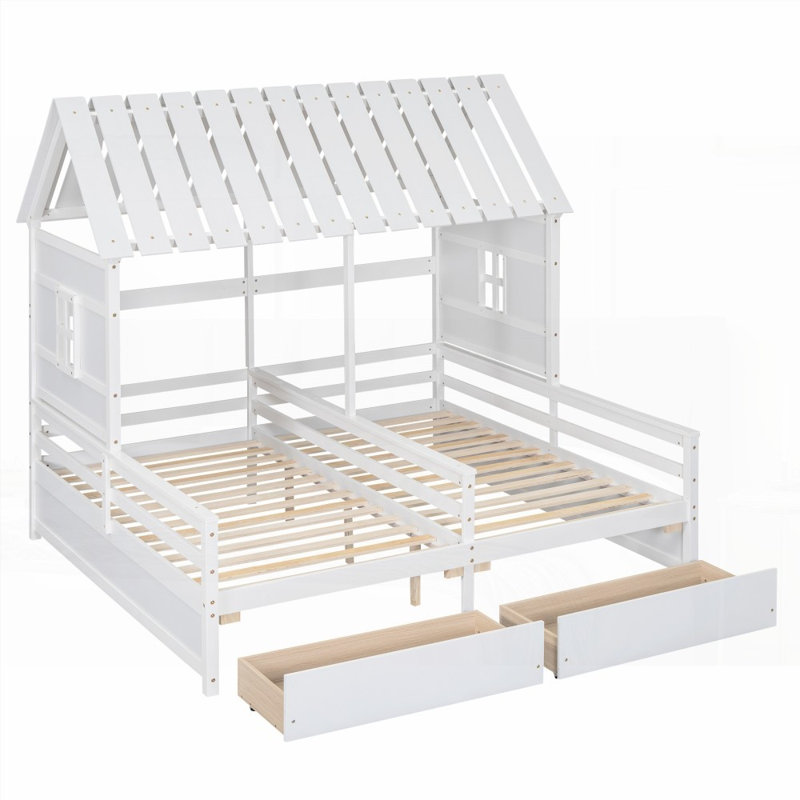 Lit plateforme simple avec deux tiroirs, sans sommier, robuste et durable, Blanc