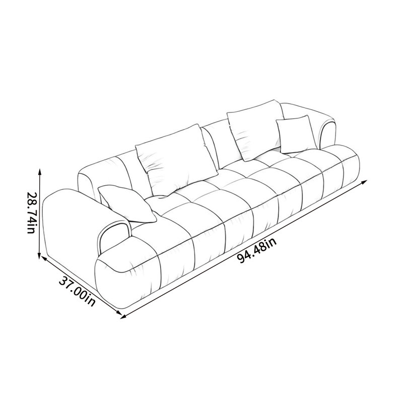 Canapé en tissu de luxe moderne et léger, H 28,74 po x l 94,48 po x P 37 po, 3