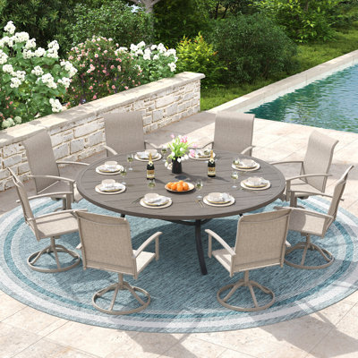 8-Person Round Patio Dining Set with 60" Round Dining Table and 8 Swivel PVC-coated polyester Chairs
