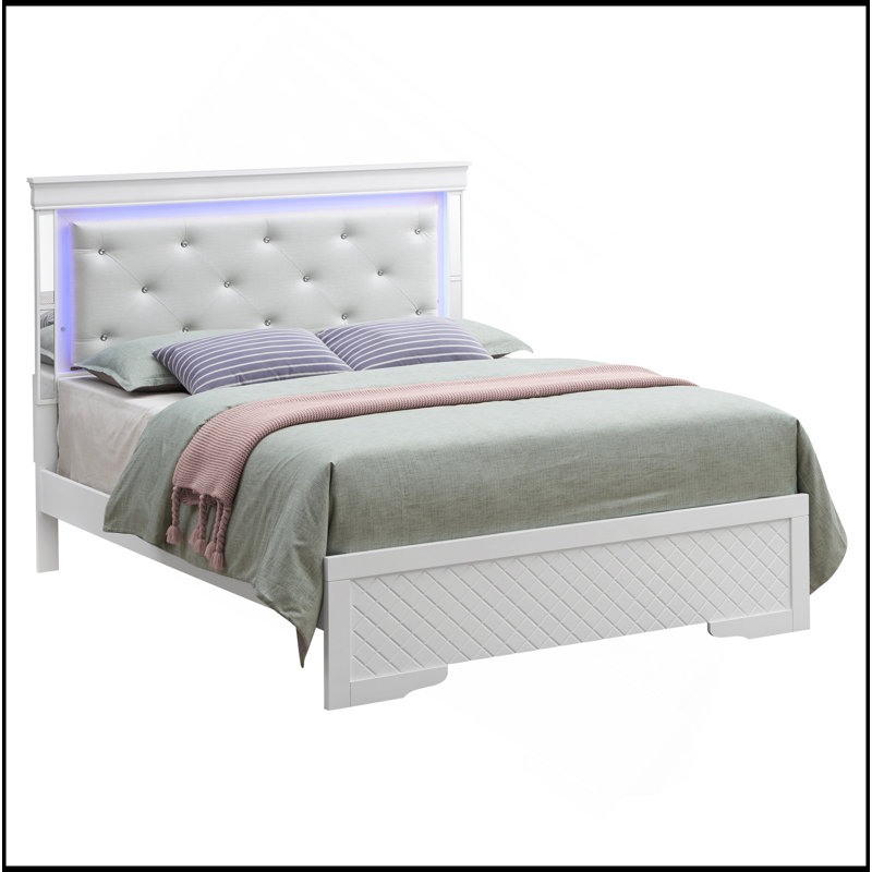 Lit luxueux en cuir capitonné pour un confort et un style ultimes, Blanc, Grand lit