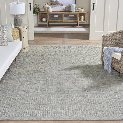 Tapis bleu clair / ivoire / bleu en laine / coton touffeté à la main Victoriarose