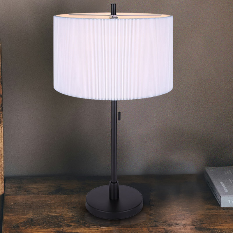 Maaseiah 24.25 In. Black Table Lamp With White Ribbed Fabric Shade And Pull Chain Switch