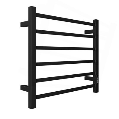 Towel Warmer 6 Bar Electric Heated Towel Rack Wall Mount Plug-In/Bath Towel Heater Matt-Black - Timer