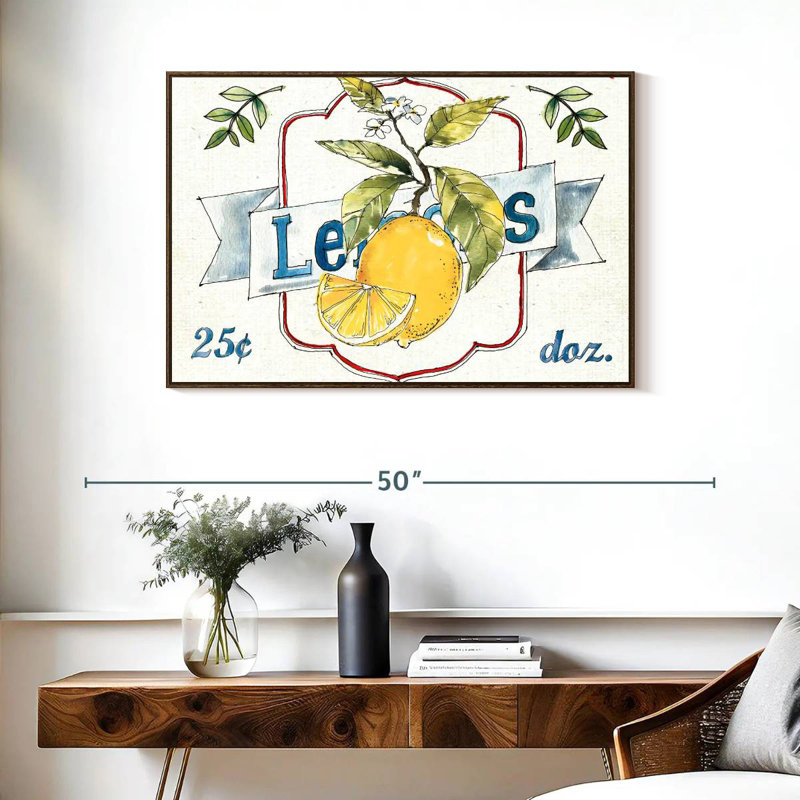 Plaque murale Fruit Stand II, 37 po x 25 po, Cadre flottant noyer
