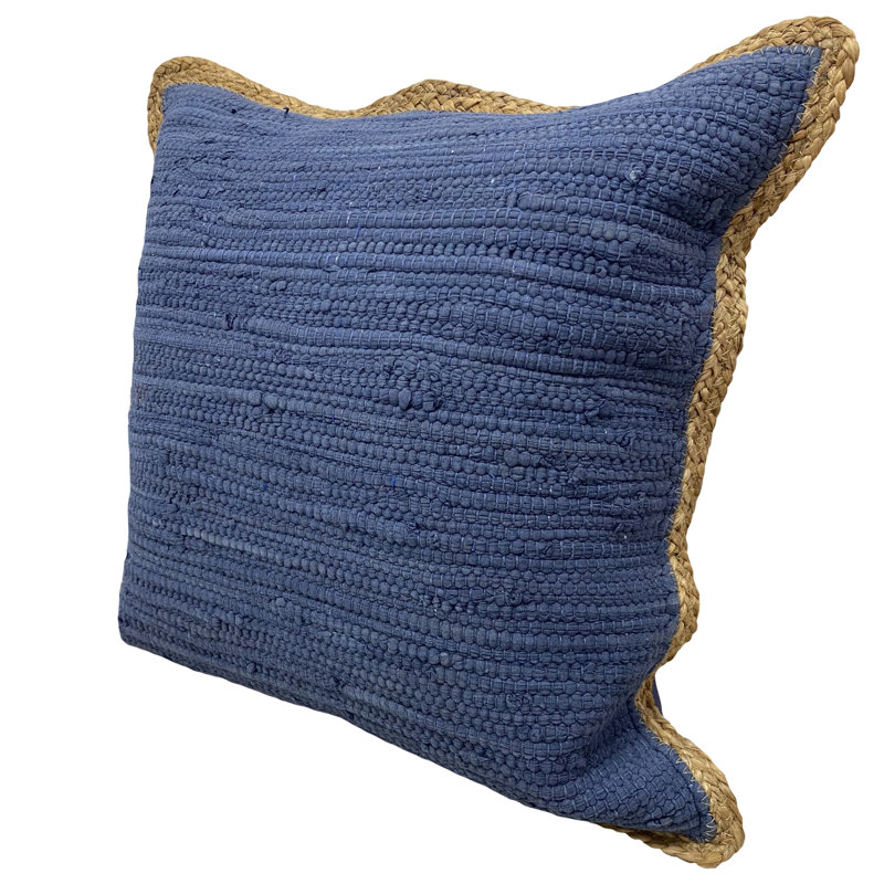 Navy and Jute 20" Square Cotton Throw Pillow