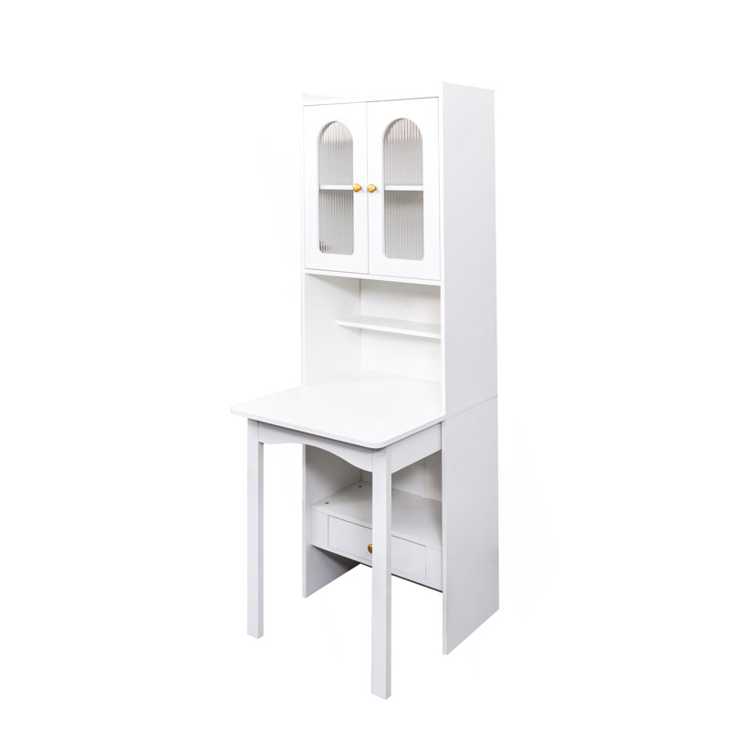 Fold-Out Convertible Writing Table,  Desk Cabinet With Shelf And Drawer Multi-Function Home Office Workstation
