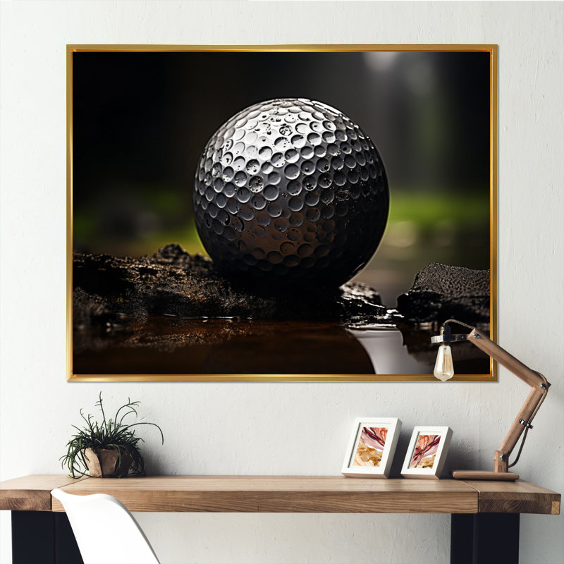 Golfers Focus - Art mural golf, H 16 po x l 32 po x P 1 po, Cadre flottant doré