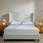 Grand lit tapissier, tête de lit haute de 54 po, blanc crème, structure en métal, sans sommier, ensemble d'assemblage rapide, revêtement blanc, facile