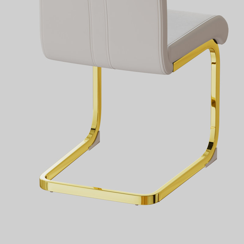 Ensemble de 4 chaises de salle à manger modernes en similicuir avec pieds en forme de C, Doré, Blanc